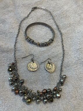 Silver and Mixed-Metal Beaded Necklace, Bracelet & Earrings Jewelry Set